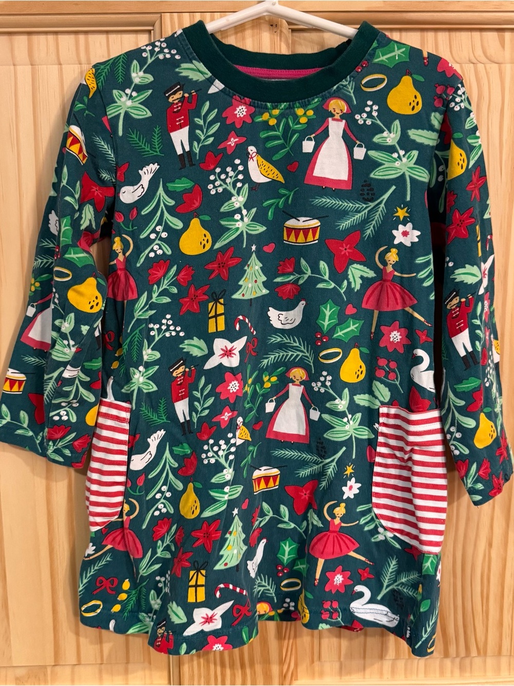 Kids 12 Days of Christmas‎ Long Sleeve Dress Green Cotton Holiday Nutcracker 120